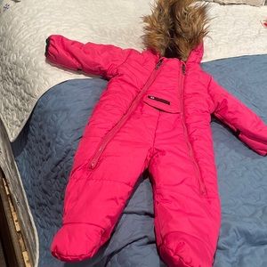 Canada weather gear # 6-9M# baby girl #pink puffer jumper hooded thick romper